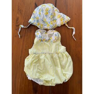 Cynthia Rowley 3-6 Month One Piece Set Hat Covered Buttons Yellow Lemon Bubble